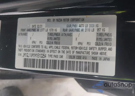 2021 Mazda Mazda6 Touring из США, поврежденный, VIN JM1GL1VM1M1610254